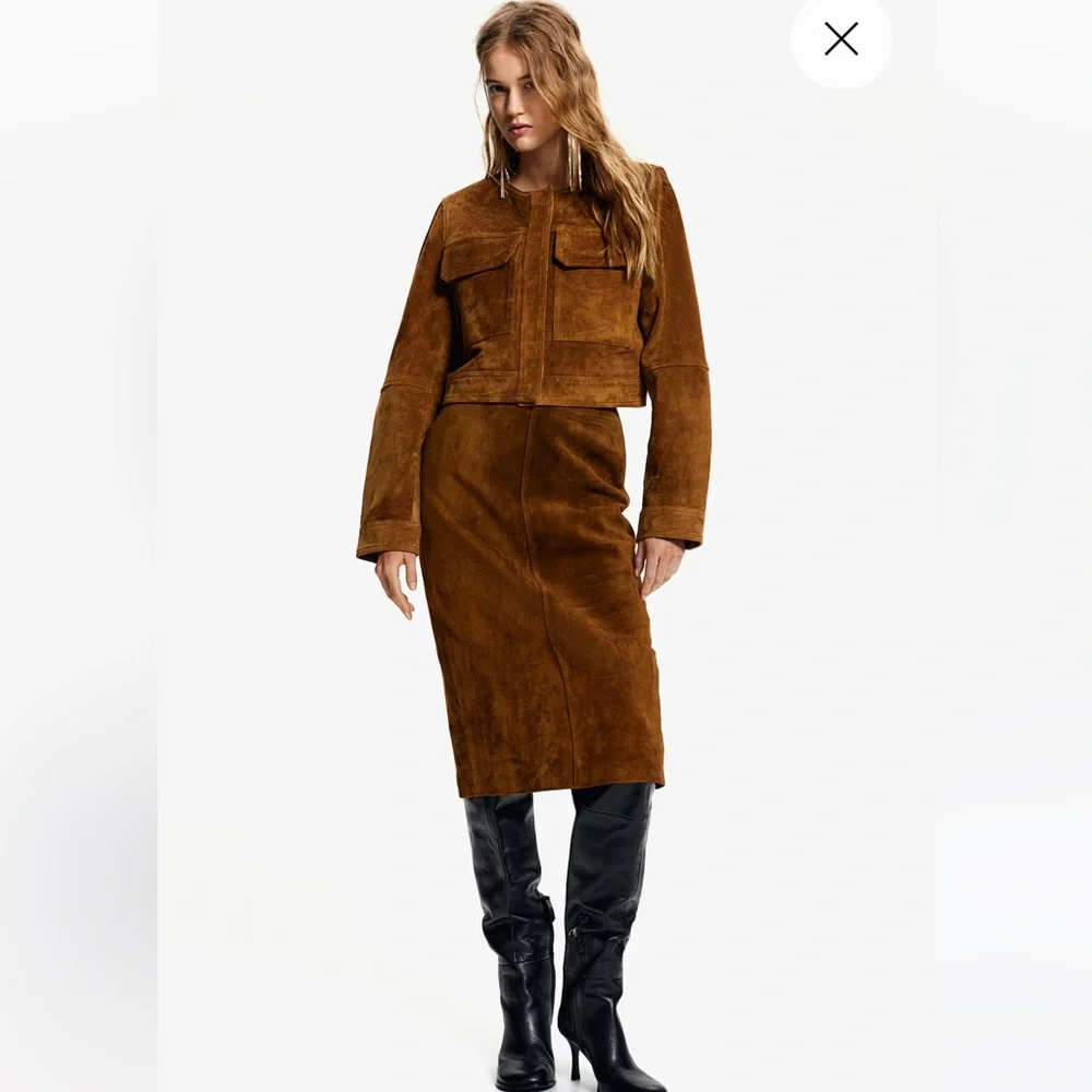 NWT! H&M Brown Suede Leather Jacket - Picture 4 of 16